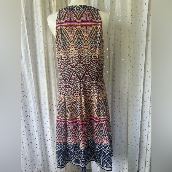 London Times Women's Bohemian Mosaic Geometric Pleated High Neck Shift Dress 10 - Picture 3 of 4